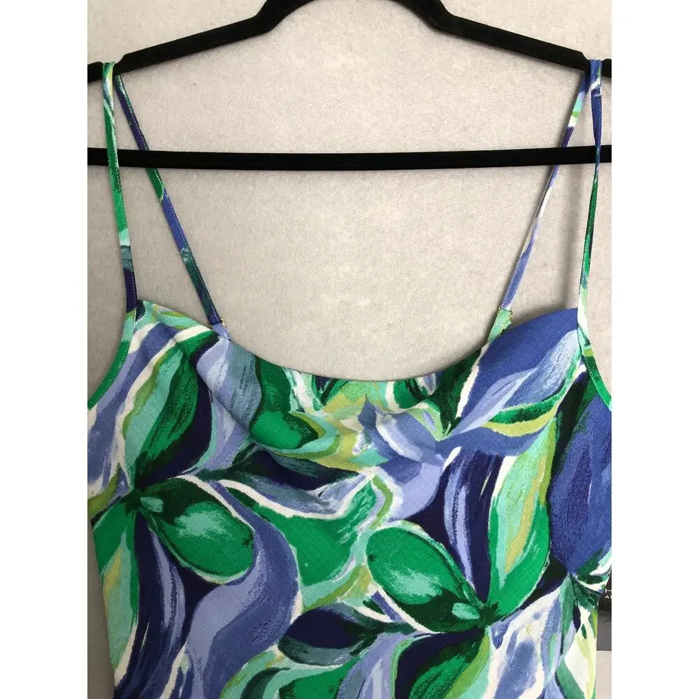Tahari ASL Printed Draped-Front Sleeveless Top Pacific Blue Women's Large NEW